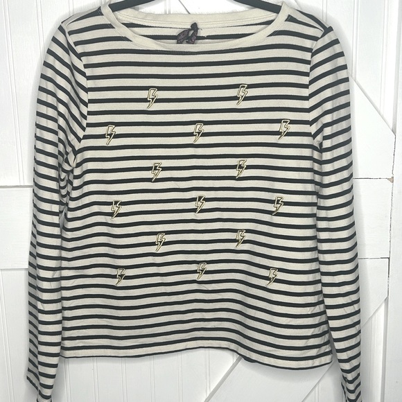 Betsey Johnson Tops - Betsy Johnson‎ Striped Long Sleeve Top with Lightning Bolt Embroidery Size Med.